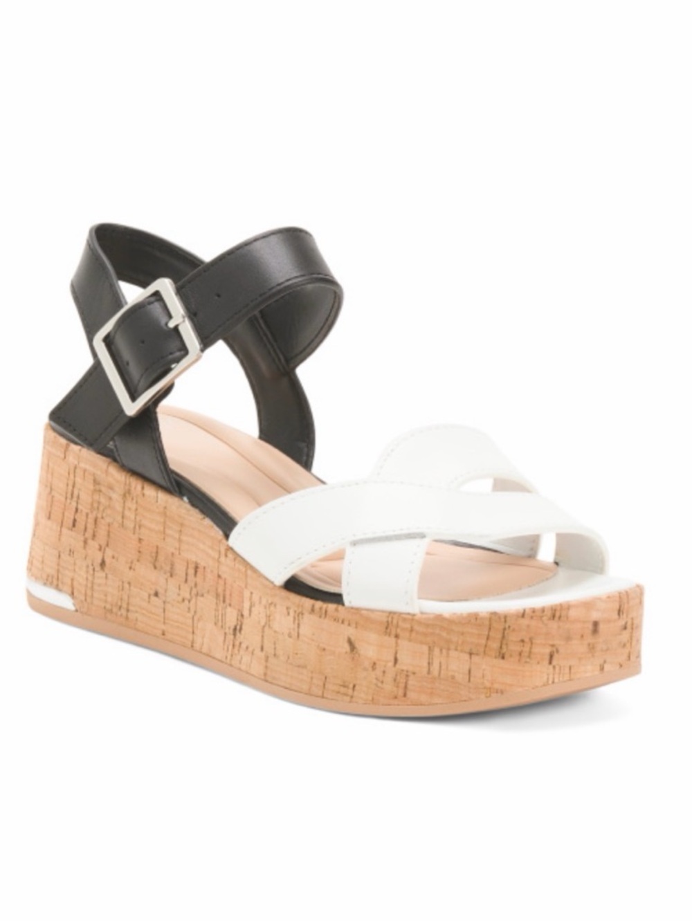 New In Box Franco Sarto Tilly Platform Wedge Sandal Black & White Size 6